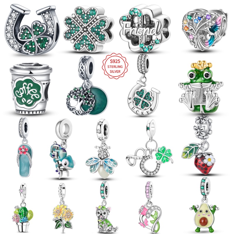 Red Clover Flower - Ciondolo a Quadrifoglio Verde in Argento