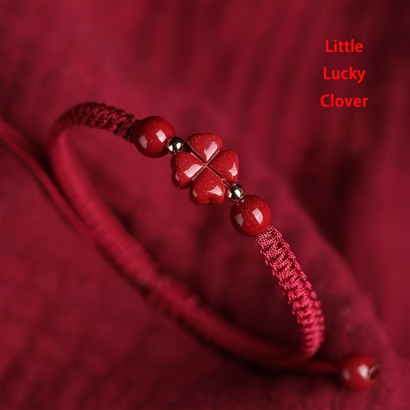 Red Clover Flower - Bracciale intrecciato in cordoncino rosso fortunato:
